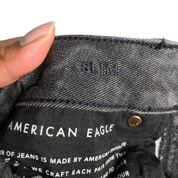 American Eagle Men's Black Wash Slim Distressed Denim Jeans - Picture 7 of 9